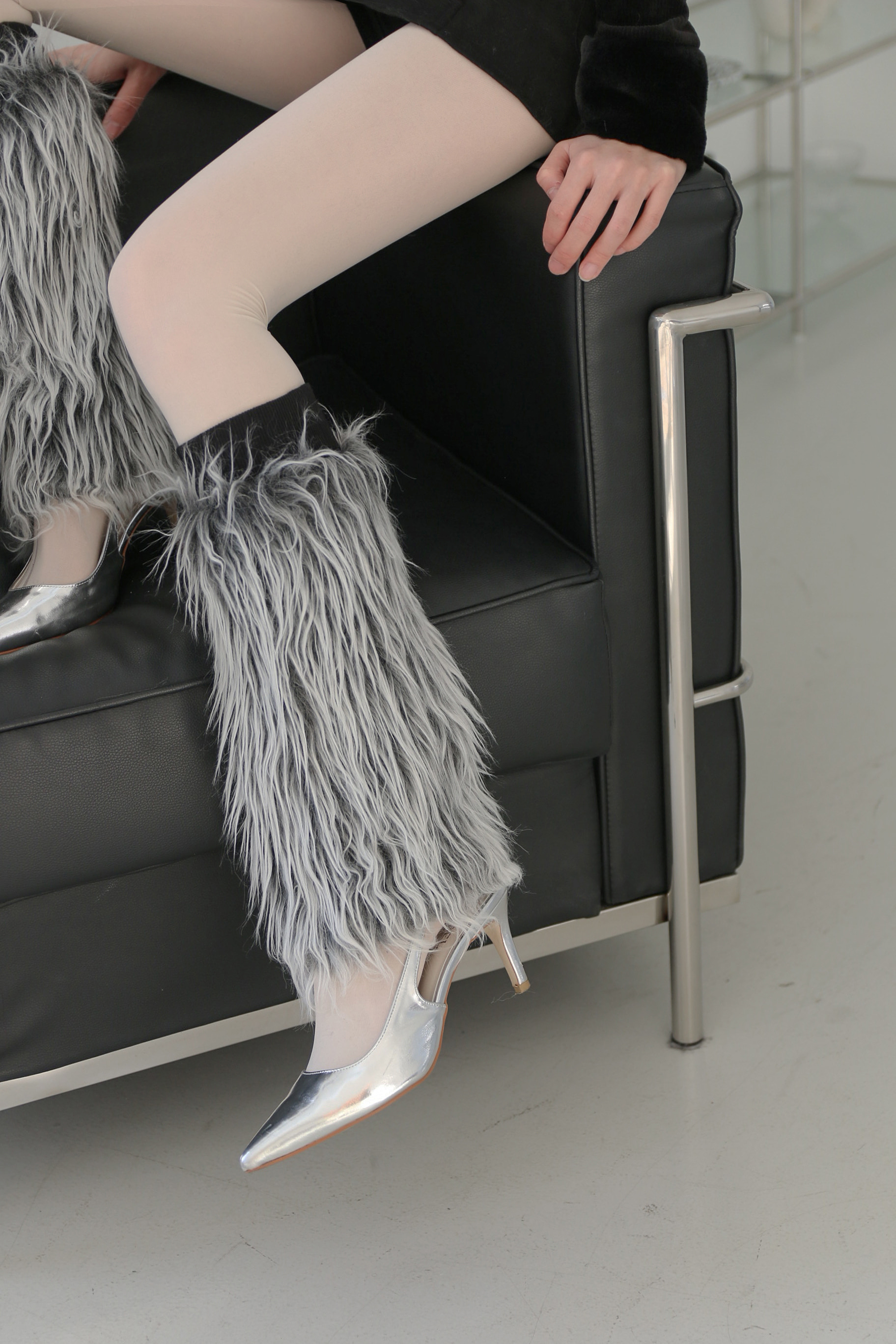 gray fur leg warmer